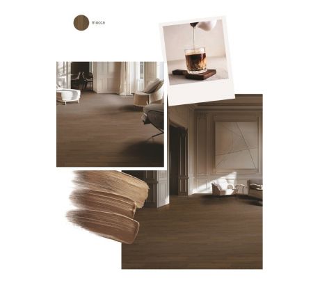 Dubová vrstvená parketa-vzor rybia kosť 11x70x490 standart triedenie, Mocca waxoil + UV Lak,  4V hrana